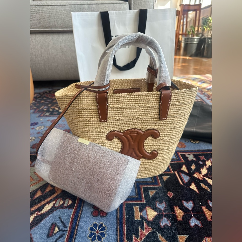 Celine TEEN SUPPLE CELINE CLASSIC PANIER IN RAFFIA AND CALFSKIN - Picture 6 of 11